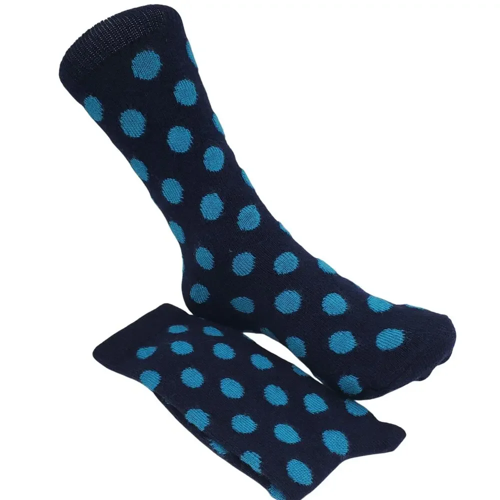 New Garnet Hill Dot Socks 9-11 Warm Cashmere Blend Crew Blue Teal Holiday Gift